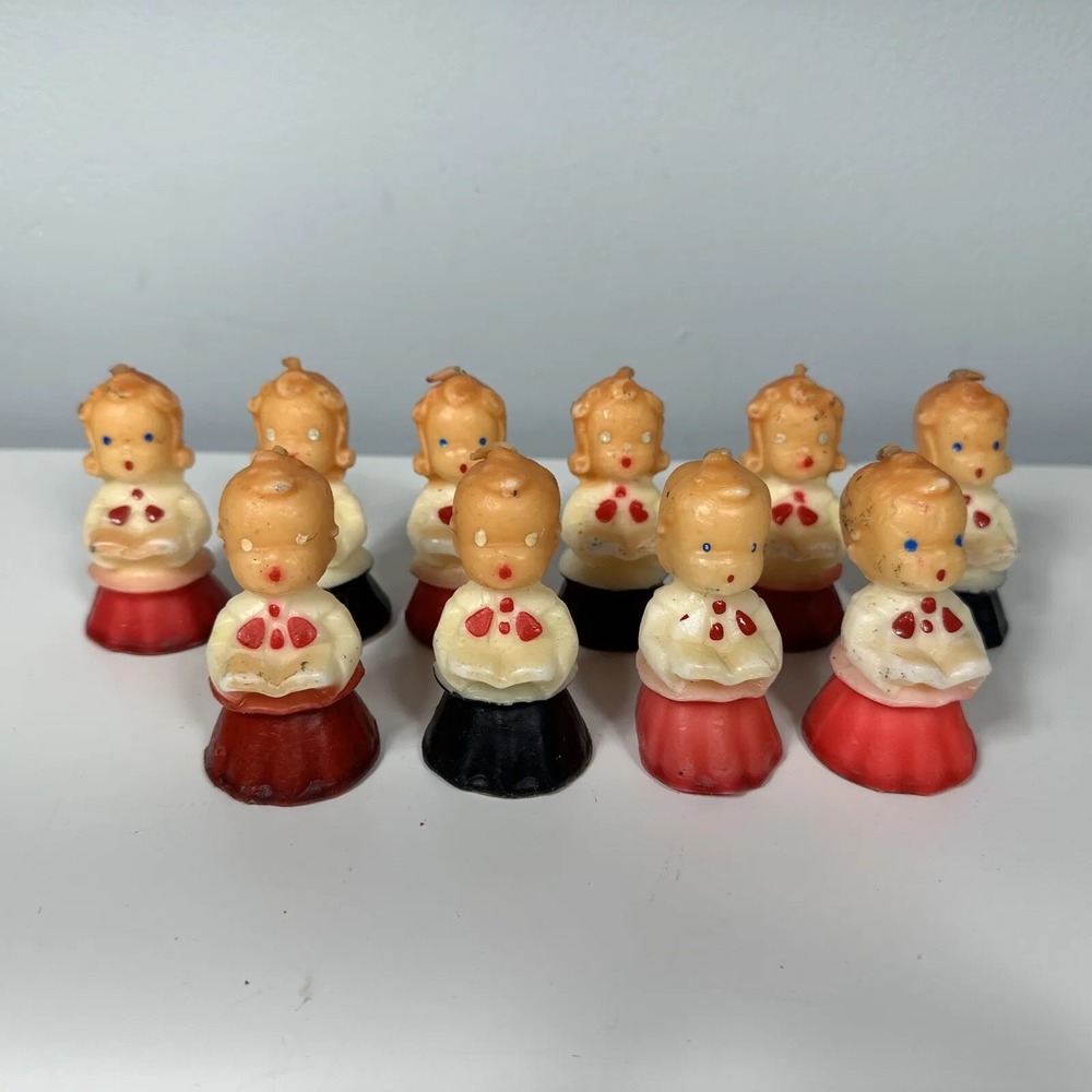 Vintage Christmas‎ GURLEY CANDLES LOT of 10 choir Boy Girl caroler lot red black